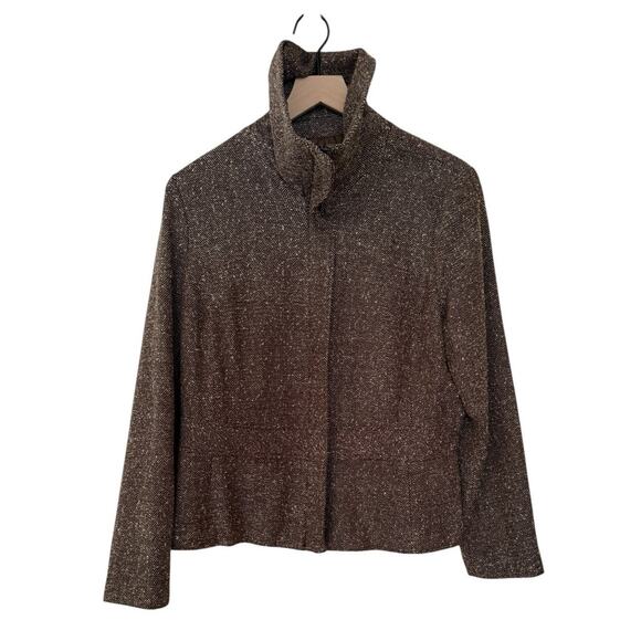 Sandro Sportswear Tweed Zip Up Blazer Jacket Brown Women’s L Fall Layering - Picture 2 of 8